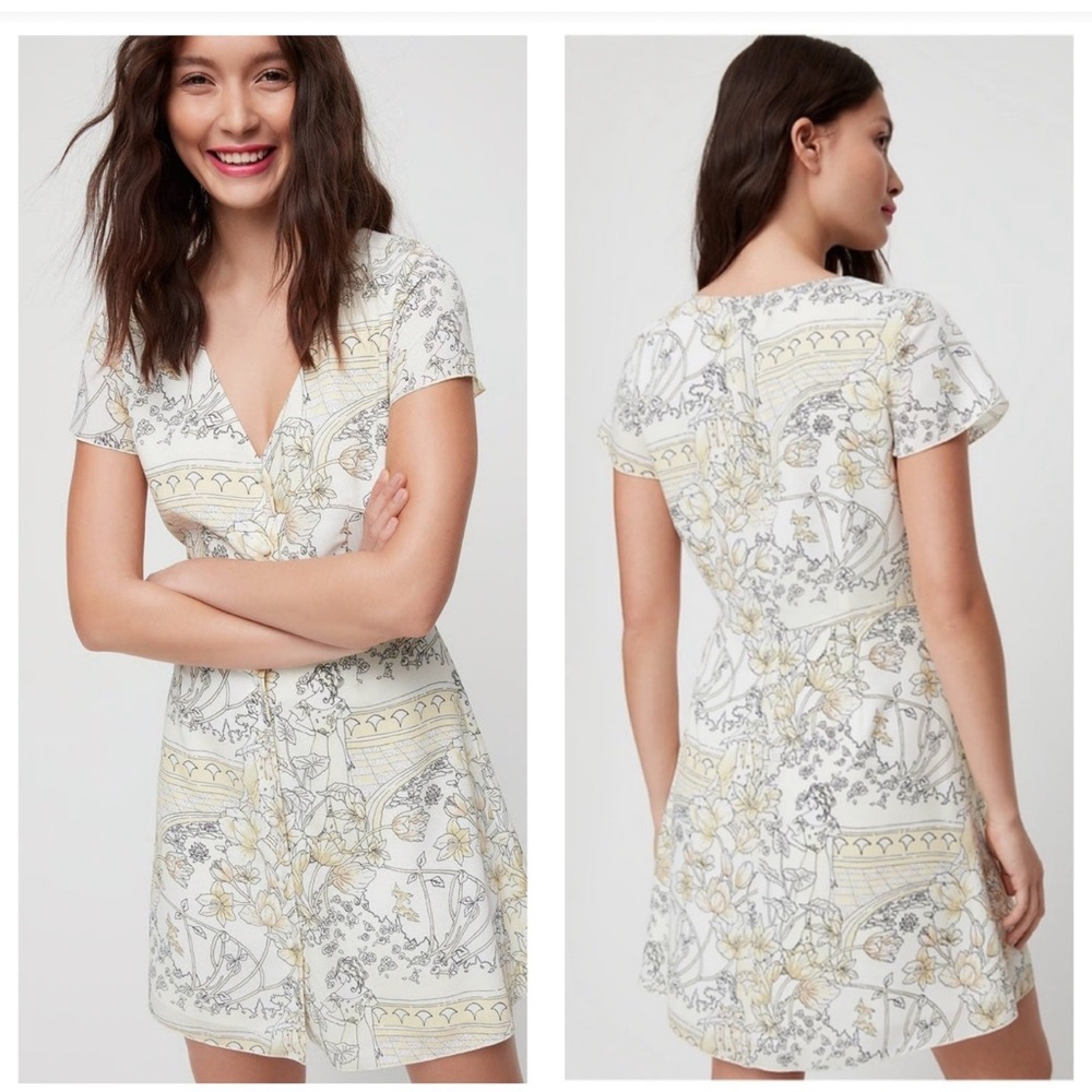 Aritzia Wilfred NWOT Nazaire Antique Pattern Mini Dress Yellow White Black Size6